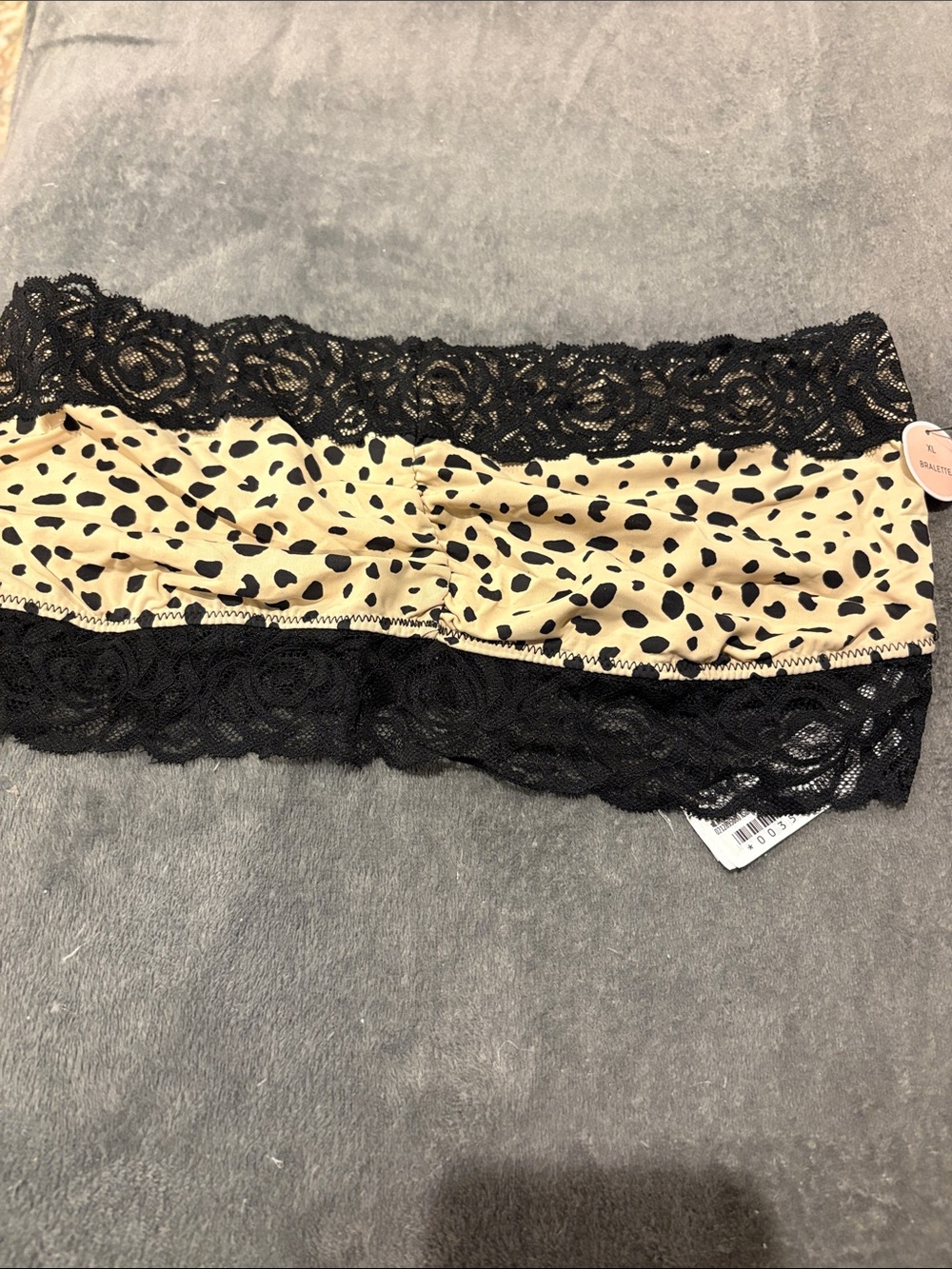 aerie Beige Animal Spot Cheeky Panty with Black Lace Trim